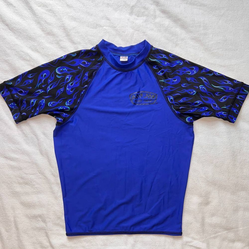 Ron Jon Blue/Black Flame Print Short Sleeve Rashguard-L